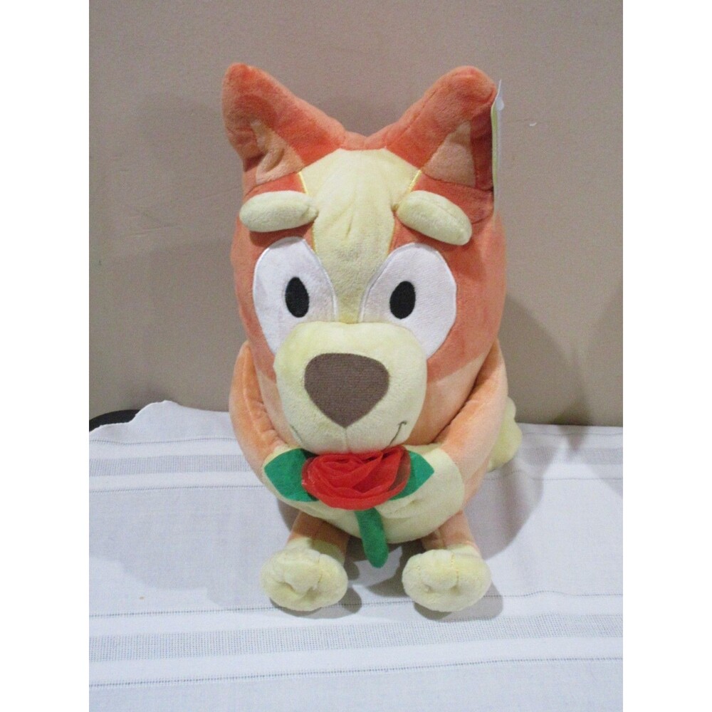 Ruz Bluey Bingo Plush Holding Red Rose Valentines Day 18 Inches